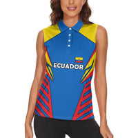 Ecuador Women Sleeveless Polo Shirt with Coat of Arms and Bold Stripe Design - Wonder Print Shop