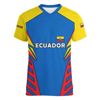 Ecuador Women V-Neck T-Shirt with Coat of Arms and Bold Stripe Design - Wonder Print Shop