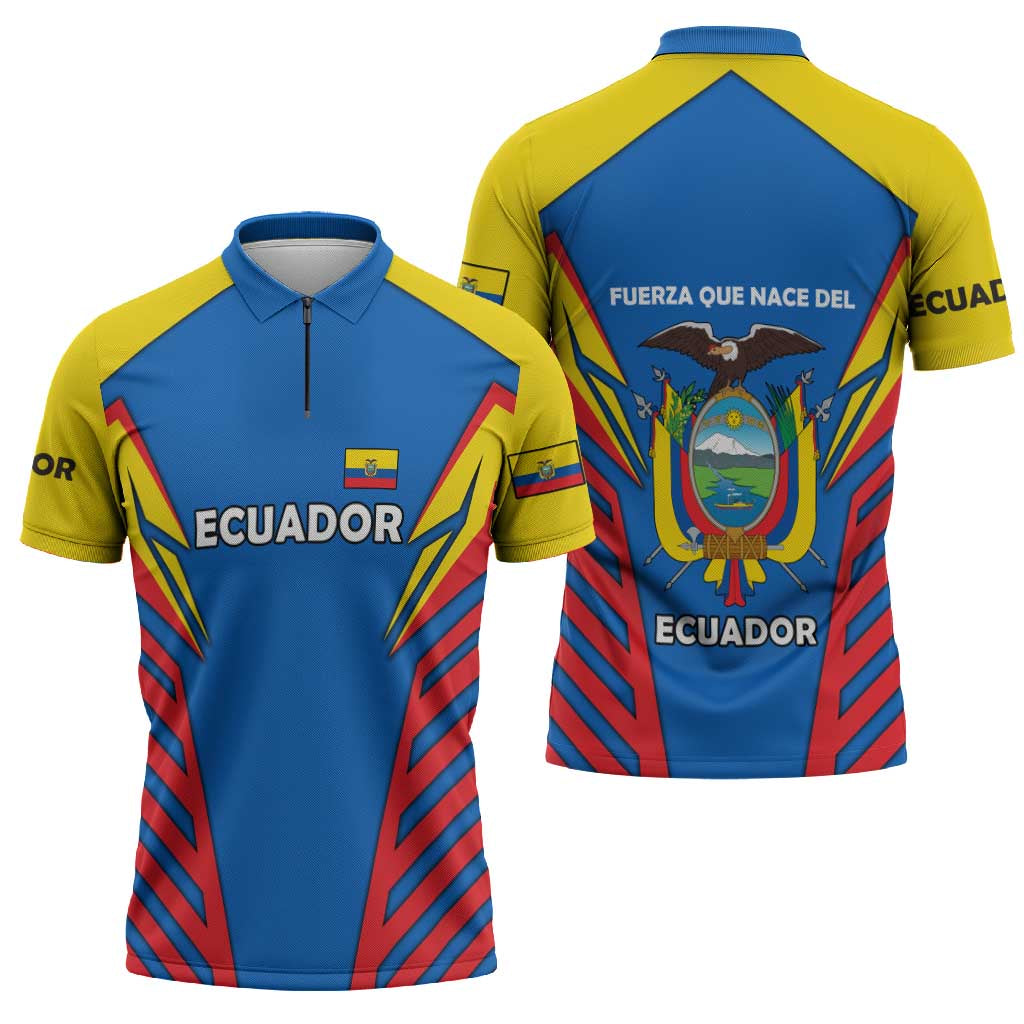 Ecuador Zipper Polo Shirt with Coat of Arms and Bold Stripe Design - Wonder Print Shop