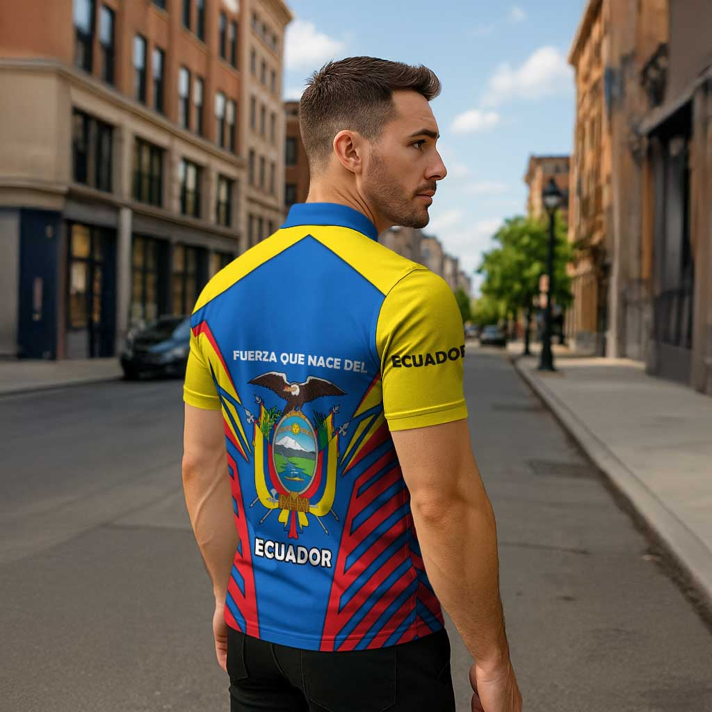 Ecuador Zipper Polo Shirt with Coat of Arms and Bold Stripe Design - Wonder Print Shop