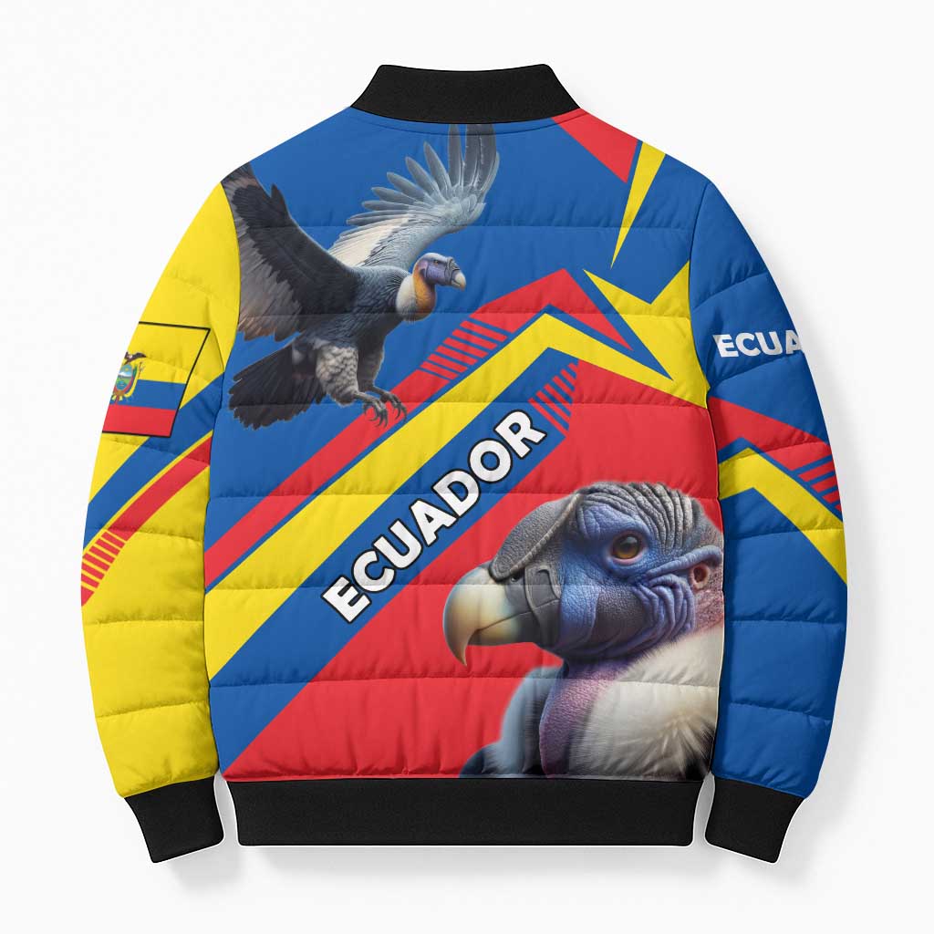 Ecuador Bomber Puffer Jacket with Andean Condor and Chevron Stripe Design - Wonder Print Shop