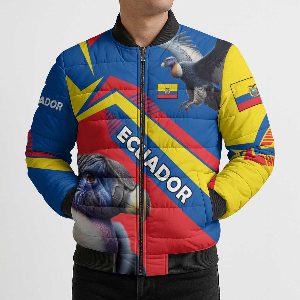 Ecuador Bomber Puffer Jacket with Andean Condor and Chevron Stripe Design - Wonder Print Shop