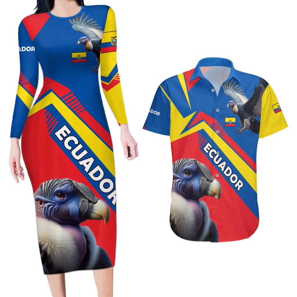 Ecuador Couples Matching Long Sleeve Bodycon Dress and Hawaiian Shirt with Andean Condor and Chevron Stripe Design - Wonder Print Shop