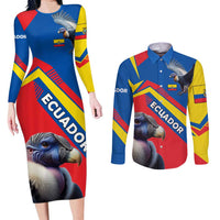 Ecuador Couples Matching Long Sleeve Bodycon Dress and Long Sleeve Button Shirt with Andean Condor and Chevron Stripe Design - Wonder Print Shop