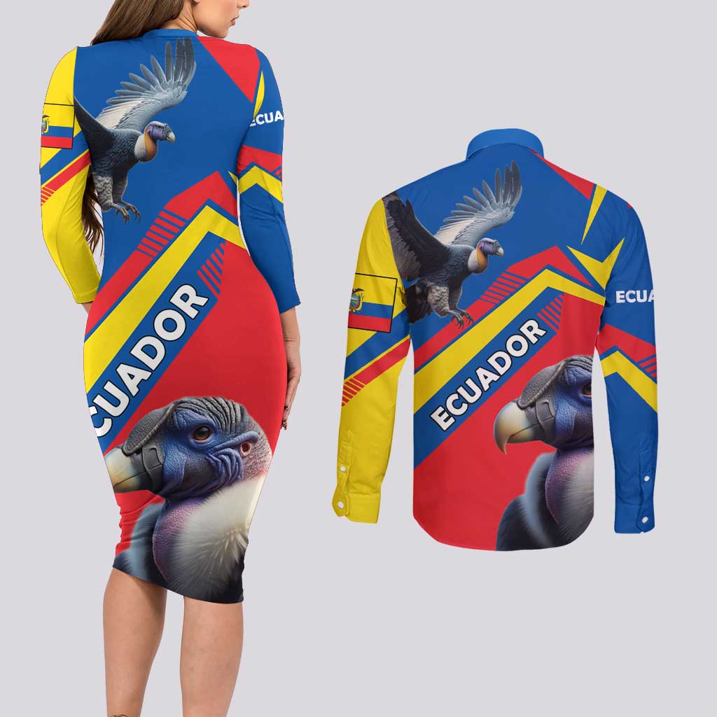 Ecuador Couples Matching Long Sleeve Bodycon Dress and Long Sleeve Button Shirt with Andean Condor and Chevron Stripe Design - Wonder Print Shop