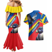 Ecuador Couples Matching Mermaid Dress and Hawaiian Shirt with Andean Condor and Chevron Stripe Design - Wonder Print Shop