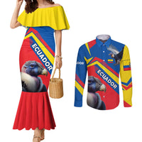 Ecuador Couples Matching Mermaid Dress and Long Sleeve Button Shirt with Andean Condor and Chevron Stripe Design - Wonder Print Shop