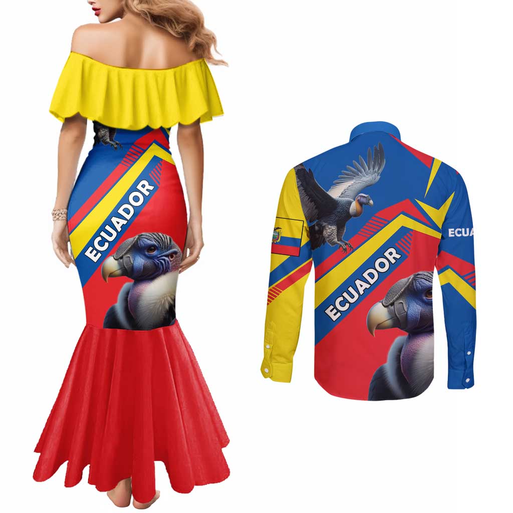 Ecuador Couples Matching Mermaid Dress and Long Sleeve Button Shirt with Andean Condor and Chevron Stripe Design - Wonder Print Shop