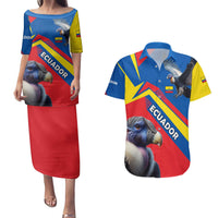 Ecuador Couples Matching Puletasi and Hawaiian Shirt with Andean Condor and Chevron Stripe Design - Wonder Print Shop