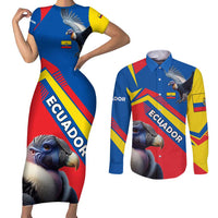 Ecuador Couples Matching Short Sleeve Bodycon Dress and Long Sleeve Button Shirt with Andean Condor and Chevron Stripe Design - Wonder Print Shop
