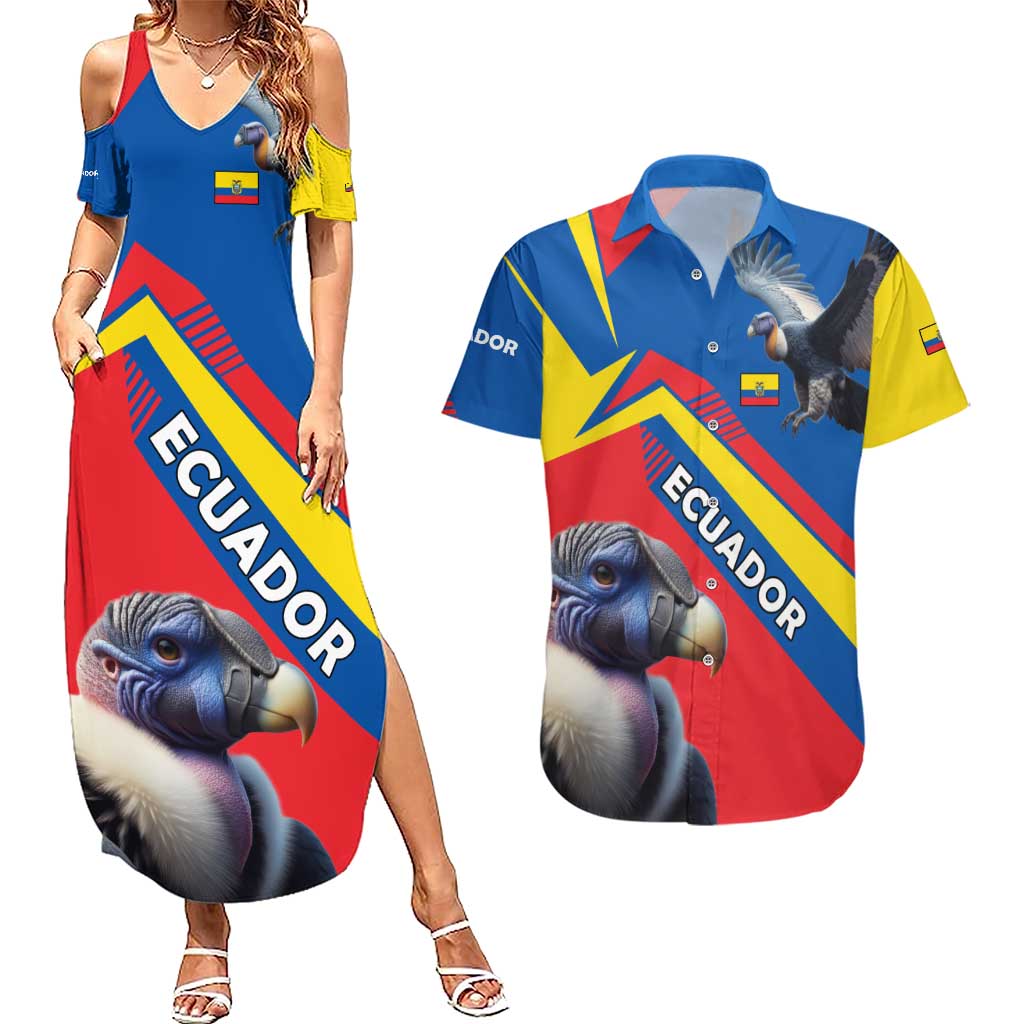 Ecuador Couples Matching Summer Maxi Dress and Hawaiian Shirt with Andean Condor and Chevron Stripe Design - Wonder Print Shop