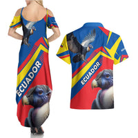 Ecuador Couples Matching Summer Maxi Dress and Hawaiian Shirt with Andean Condor and Chevron Stripe Design - Wonder Print Shop