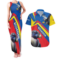 Ecuador Couples Matching Tank Maxi Dress and Hawaiian Shirt with Andean Condor and Chevron Stripe Design - Wonder Print Shop