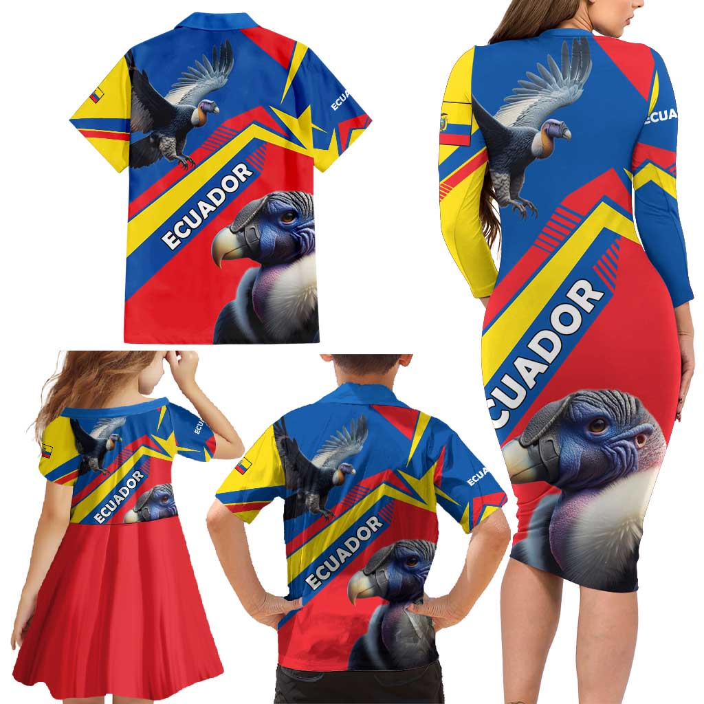 Ecuador Family Matching Long Sleeve Bodycon Dress and Hawaiian Shirt with Andean Condor and Chevron Stripe Design - Wonder Print Shop