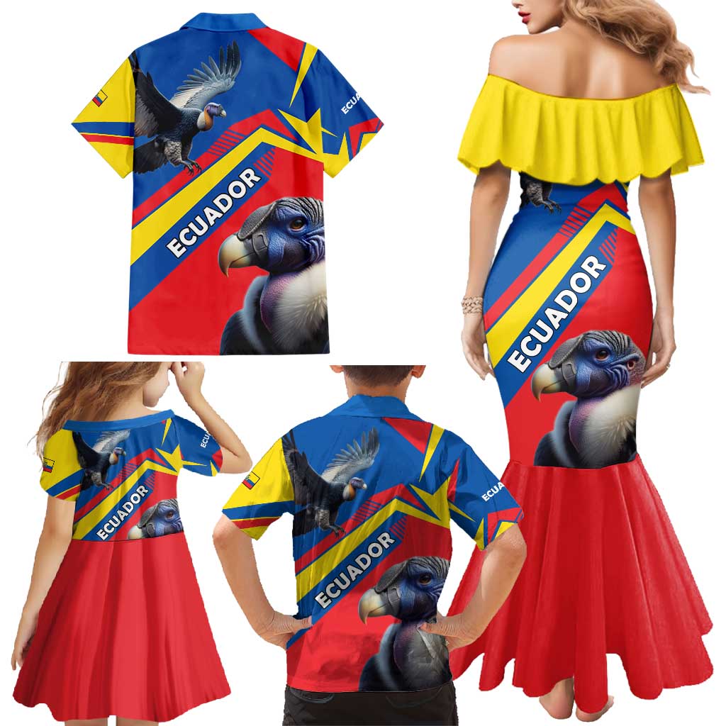 Ecuador Family Matching Mermaid Dress and Hawaiian Shirt with Andean Condor and Chevron Stripe Design - Wonder Print Shop