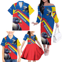 Ecuador Family Matching Off The Shoulder Long Sleeve Dress and Hawaiian Shirt with Andean Condor and Chevron Stripe Design - Wonder Print Shop