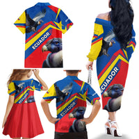 Ecuador Family Matching Off The Shoulder Long Sleeve Dress and Hawaiian Shirt with Andean Condor and Chevron Stripe Design - Wonder Print Shop