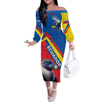 Ecuador Family Matching Off The Shoulder Long Sleeve Dress and Hawaiian Shirt with Andean Condor and Chevron Stripe Design - Wonder Print Shop