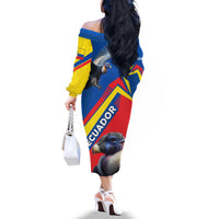 Ecuador Family Matching Off The Shoulder Long Sleeve Dress and Hawaiian Shirt with Andean Condor and Chevron Stripe Design - Wonder Print Shop