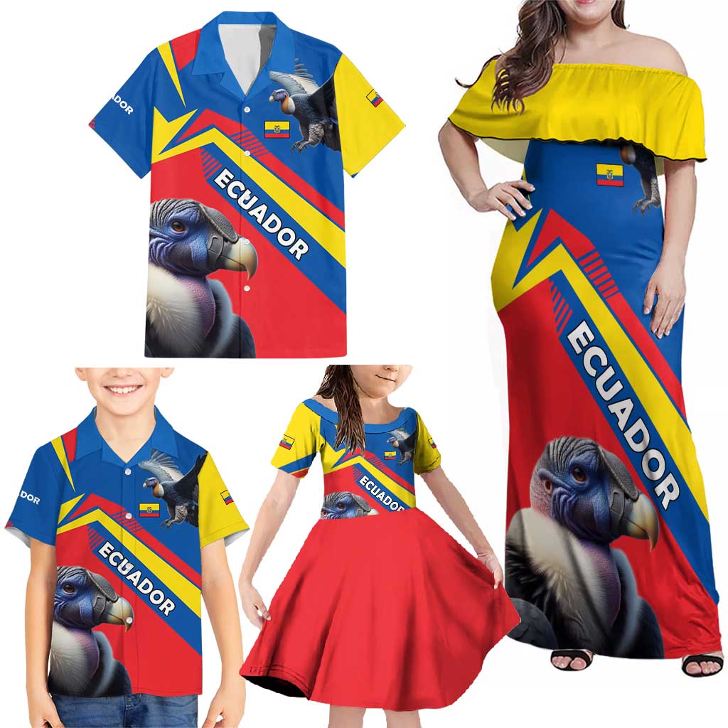Ecuador Family Matching Off Shoulder Maxi Dress and Hawaiian Shirt with Andean Condor and Chevron Stripe Design - Wonder Print Shop