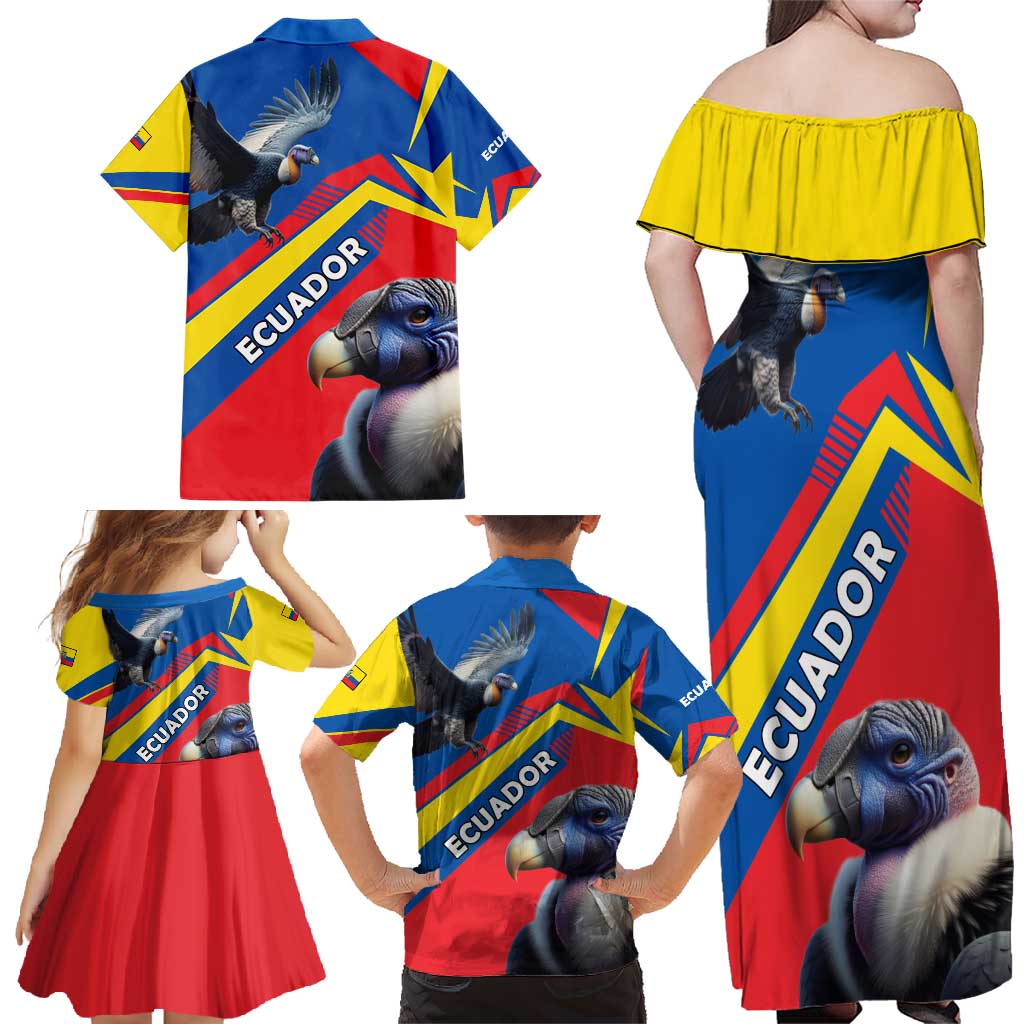 Ecuador Family Matching Off Shoulder Maxi Dress and Hawaiian Shirt with Andean Condor and Chevron Stripe Design - Wonder Print Shop