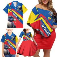 Ecuador Family Matching Off Shoulder Short Dress and Hawaiian Shirt with Andean Condor and Chevron Stripe Design - Wonder Print Shop
