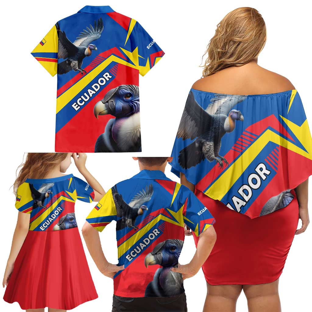 Ecuador Family Matching Off Shoulder Short Dress and Hawaiian Shirt with Andean Condor and Chevron Stripe Design - Wonder Print Shop