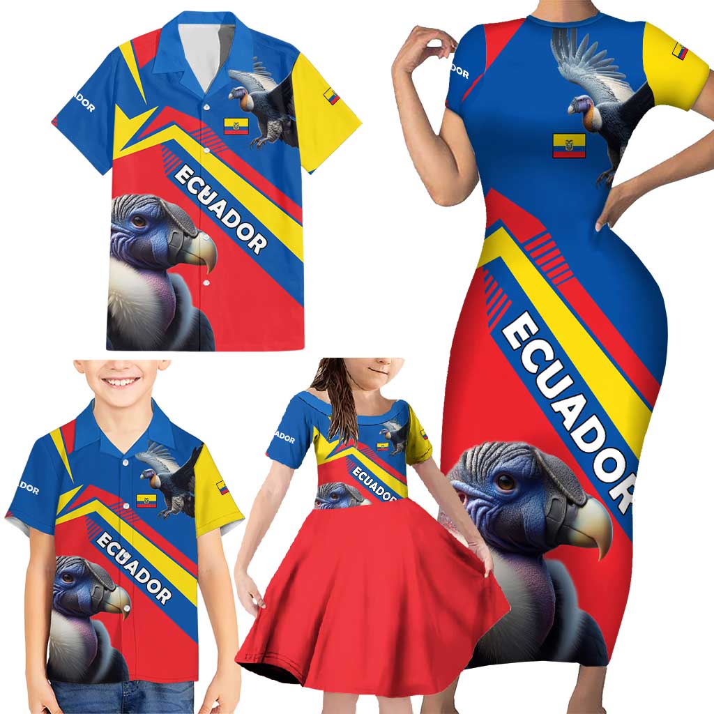 Ecuador Family Matching Short Sleeve Bodycon Dress and Hawaiian Shirt with Andean Condor and Chevron Stripe Design - Wonder Print Shop