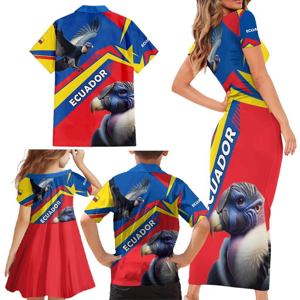 Ecuador Family Matching Short Sleeve Bodycon Dress and Hawaiian Shirt with Andean Condor and Chevron Stripe Design - Wonder Print Shop