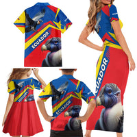 Ecuador Family Matching Short Sleeve Bodycon Dress and Hawaiian Shirt with Andean Condor and Chevron Stripe Design - Wonder Print Shop