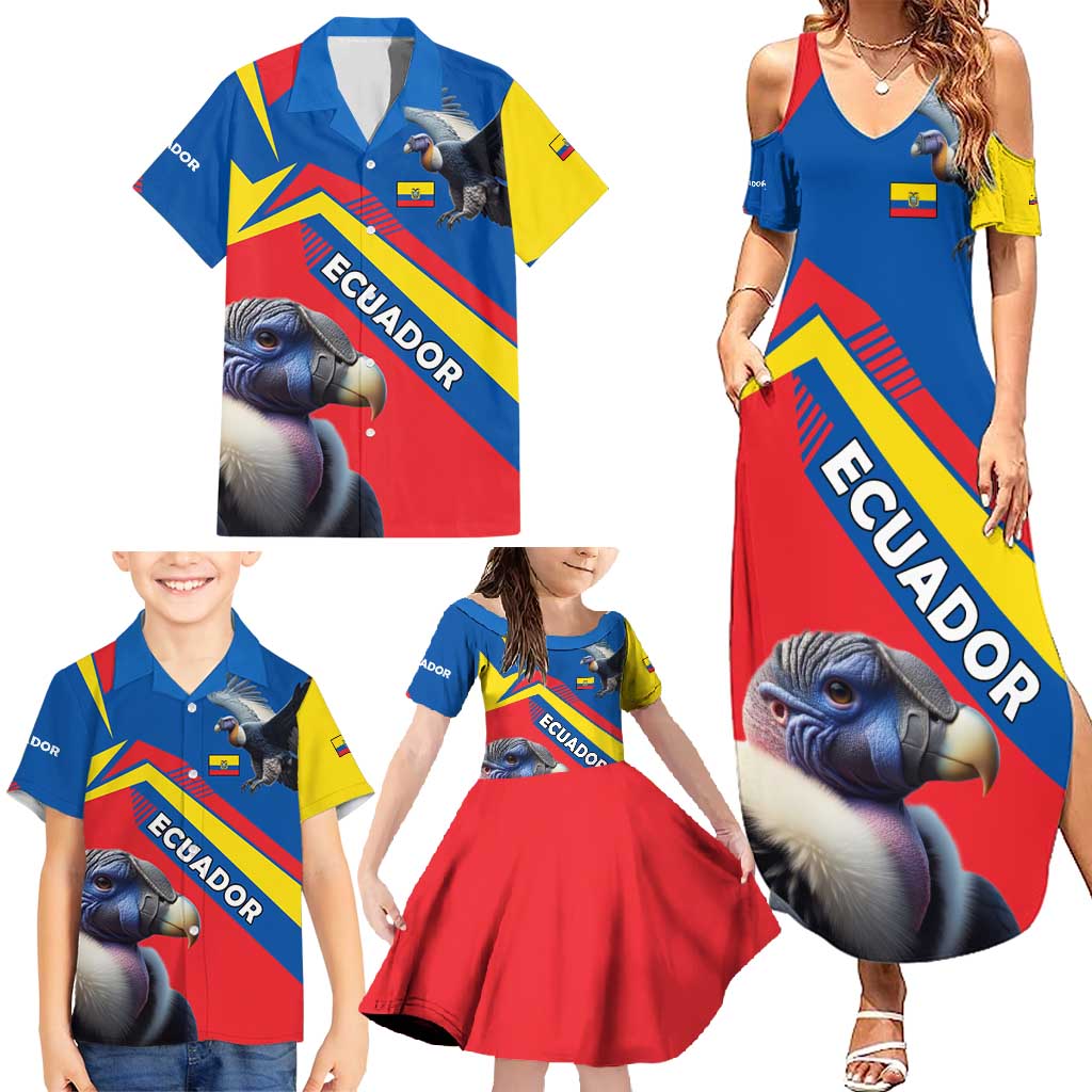 Ecuador Family Matching Summer Maxi Dress and Hawaiian Shirt with Andean Condor and Chevron Stripe Design - Wonder Print Shop