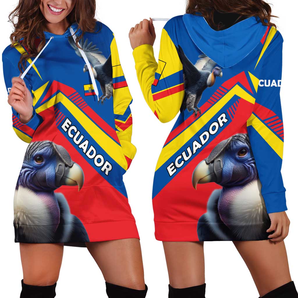 Ecuador Hoodie Dress with Andean Condor and Chevron Stripe Design - Wonder Print Shop