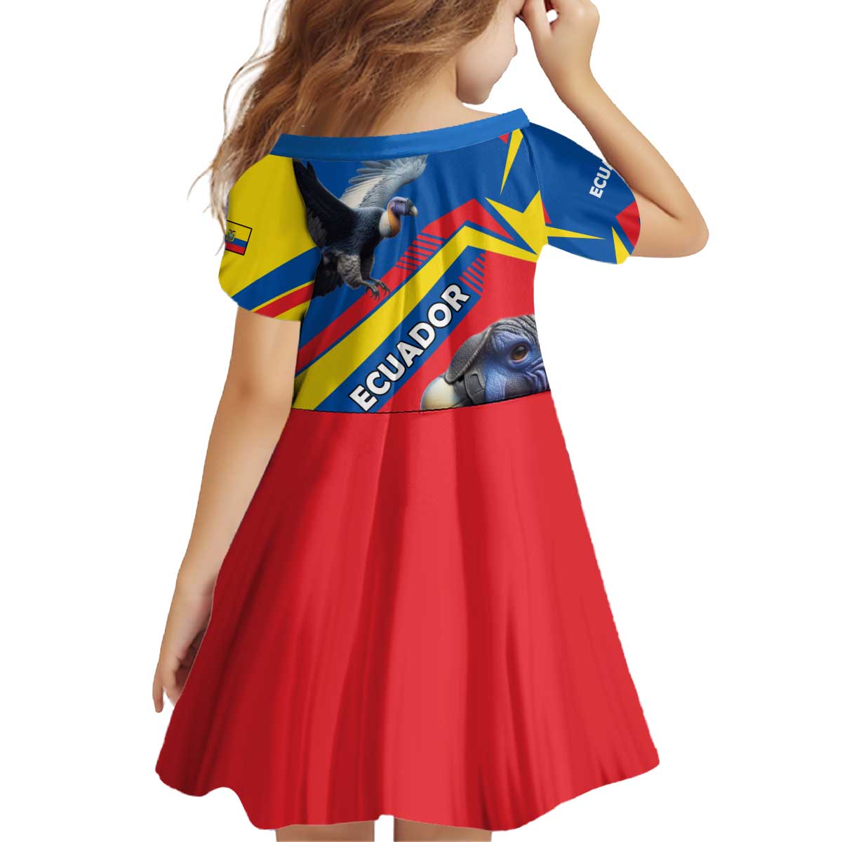 Ecuador Kid Short Sleeve Dress with Andean Condor and Chevron Stripe Design - Wonder Print Shop