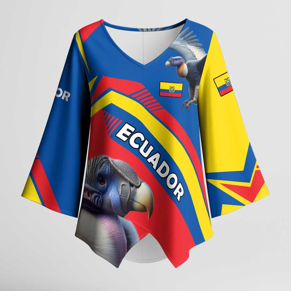 Ecuador Kimono Sleeve Blouse with Andean Condor and Chevron Stripe Design - Wonder Print Shop
