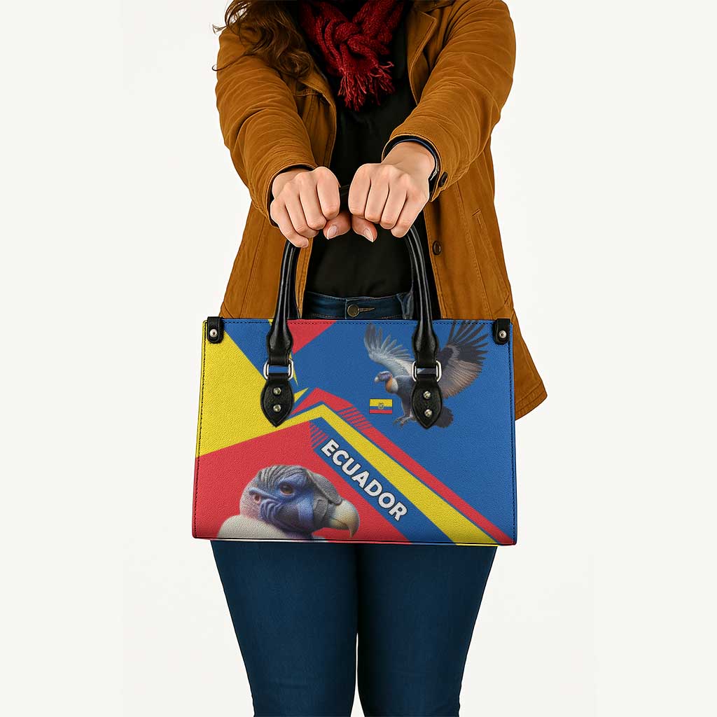 Ecuador Leather Bag with Andean Condor and Chevron Stripe Design - Wonder Print Shop