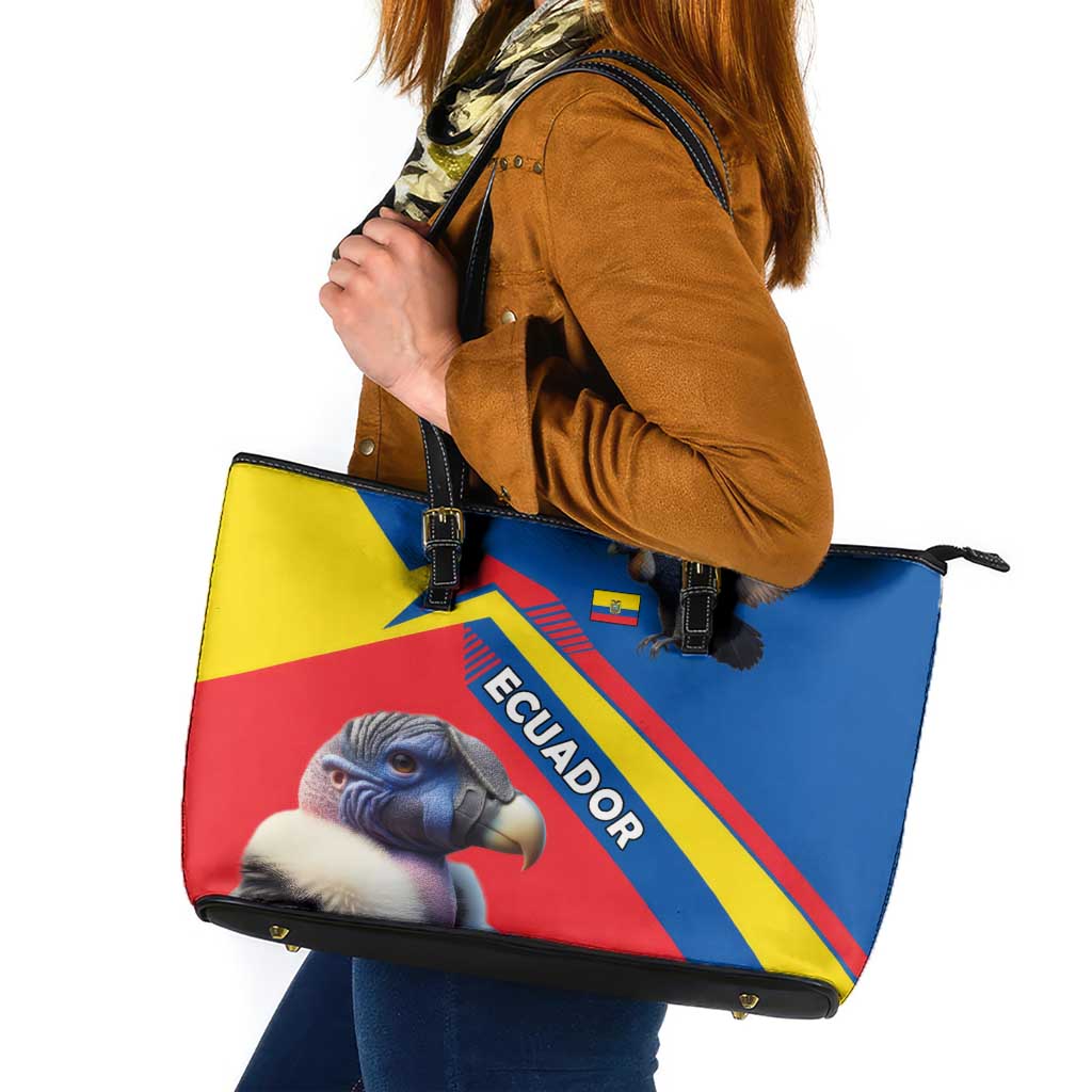 Ecuador Leather Tote Bag with Andean Condor and Chevron Stripe Design - Wonder Print Shop