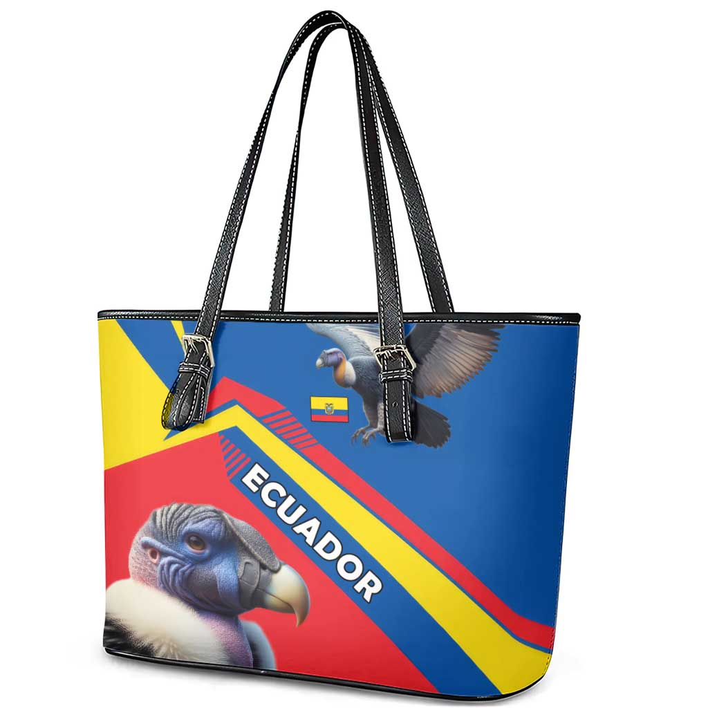 Ecuador Leather Tote Bag with Andean Condor and Chevron Stripe Design - Wonder Print Shop