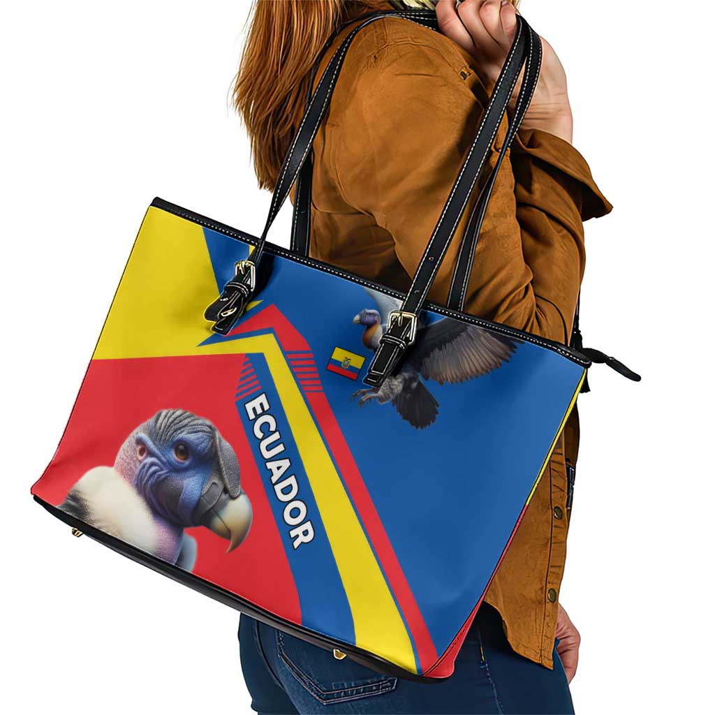 Ecuador Leather Tote Bag with Andean Condor and Chevron Stripe Design - Wonder Print Shop