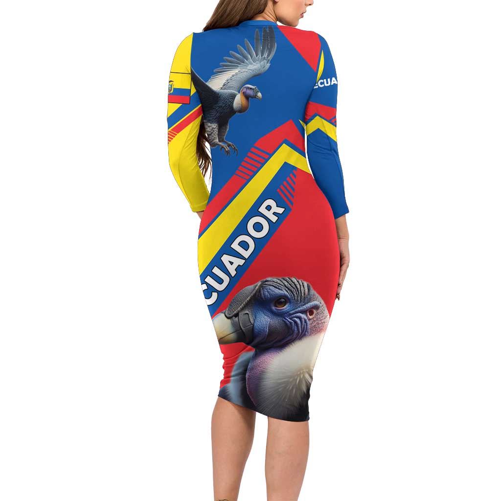 Ecuador Long Sleeve Bodycon Dress with Andean Condor and Chevron Stripe Design - Wonder Print Shop