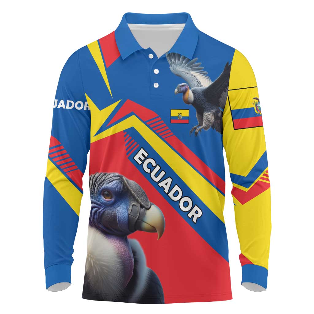 Ecuador Long Sleeve Polo Shirt with Andean Condor and Chevron Stripe Design - Wonder Print Shop
