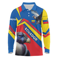 Ecuador Long Sleeve Polo Shirt with Andean Condor and Chevron Stripe Design - Wonder Print Shop
