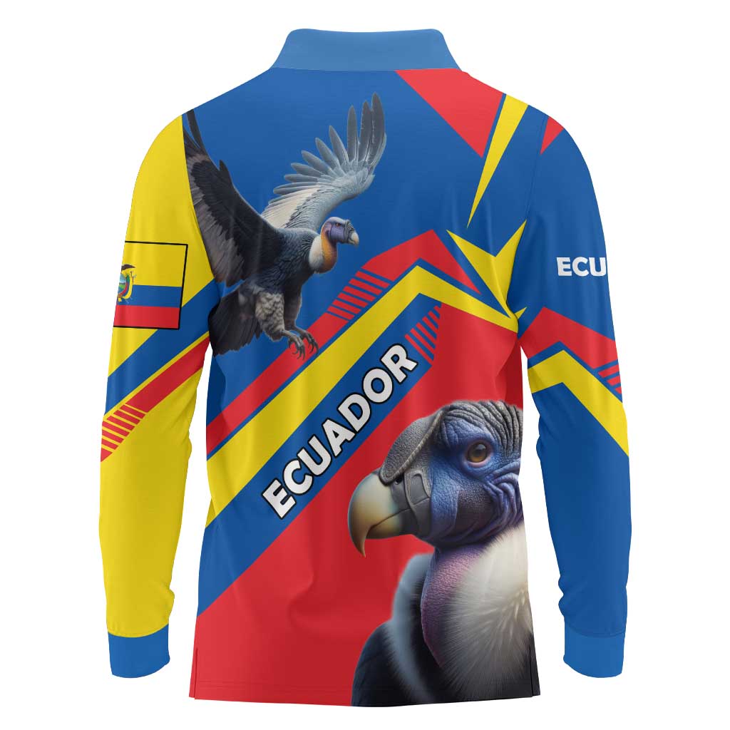 Ecuador Long Sleeve Polo Shirt with Andean Condor and Chevron Stripe Design - Wonder Print Shop