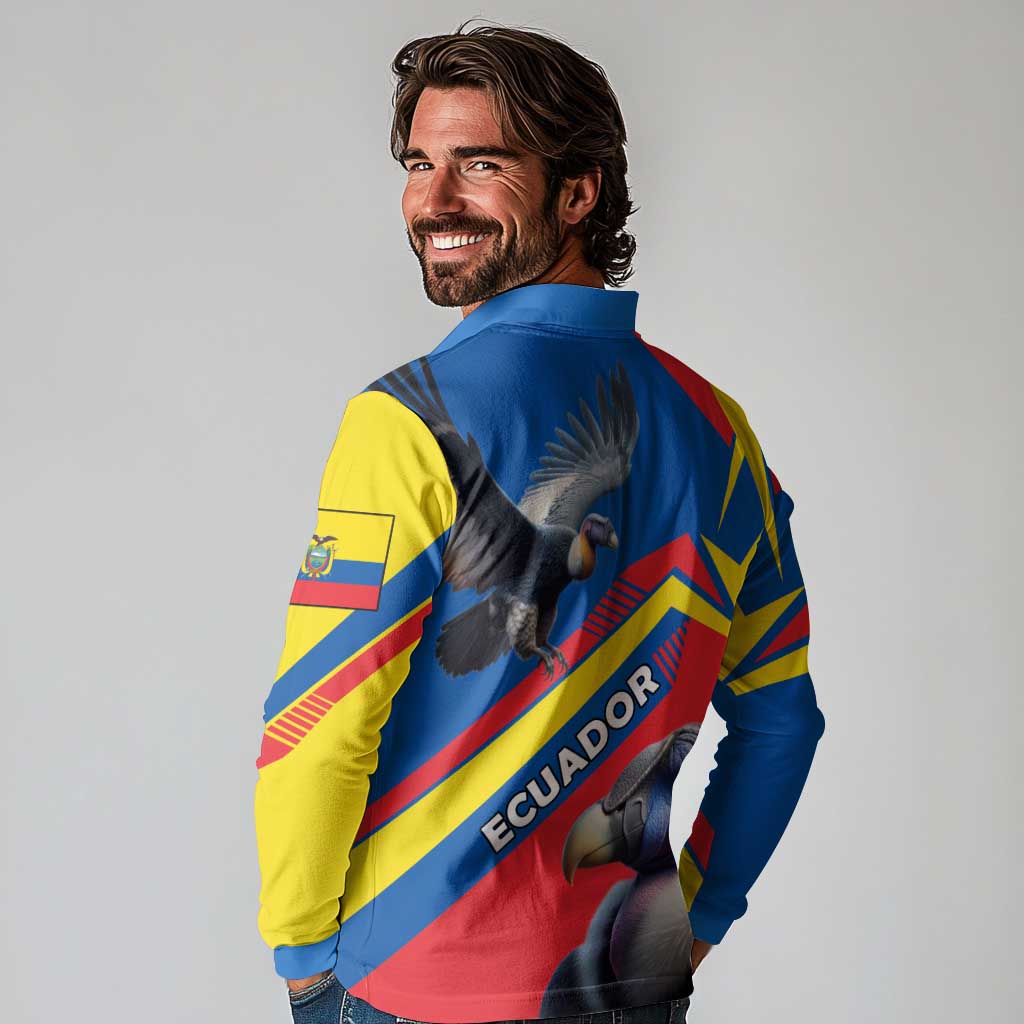 Ecuador Long Sleeve Polo Shirt with Andean Condor and Chevron Stripe Design - Wonder Print Shop