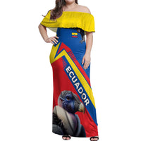 Ecuador Off Shoulder Maxi Dress with Andean Condor and Chevron Stripe Design - Wonder Print Shop