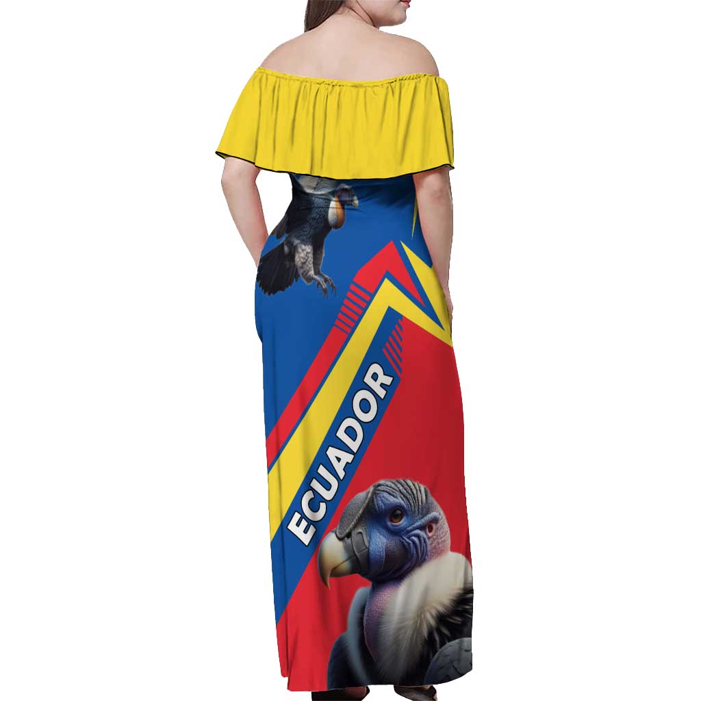 Ecuador Off Shoulder Maxi Dress with Andean Condor and Chevron Stripe Design - Wonder Print Shop