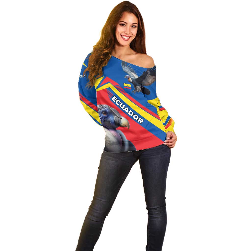 Ecuador Off Shoulder Sweater with Andean Condor and Chevron Stripe Design - Wonder Print Shop