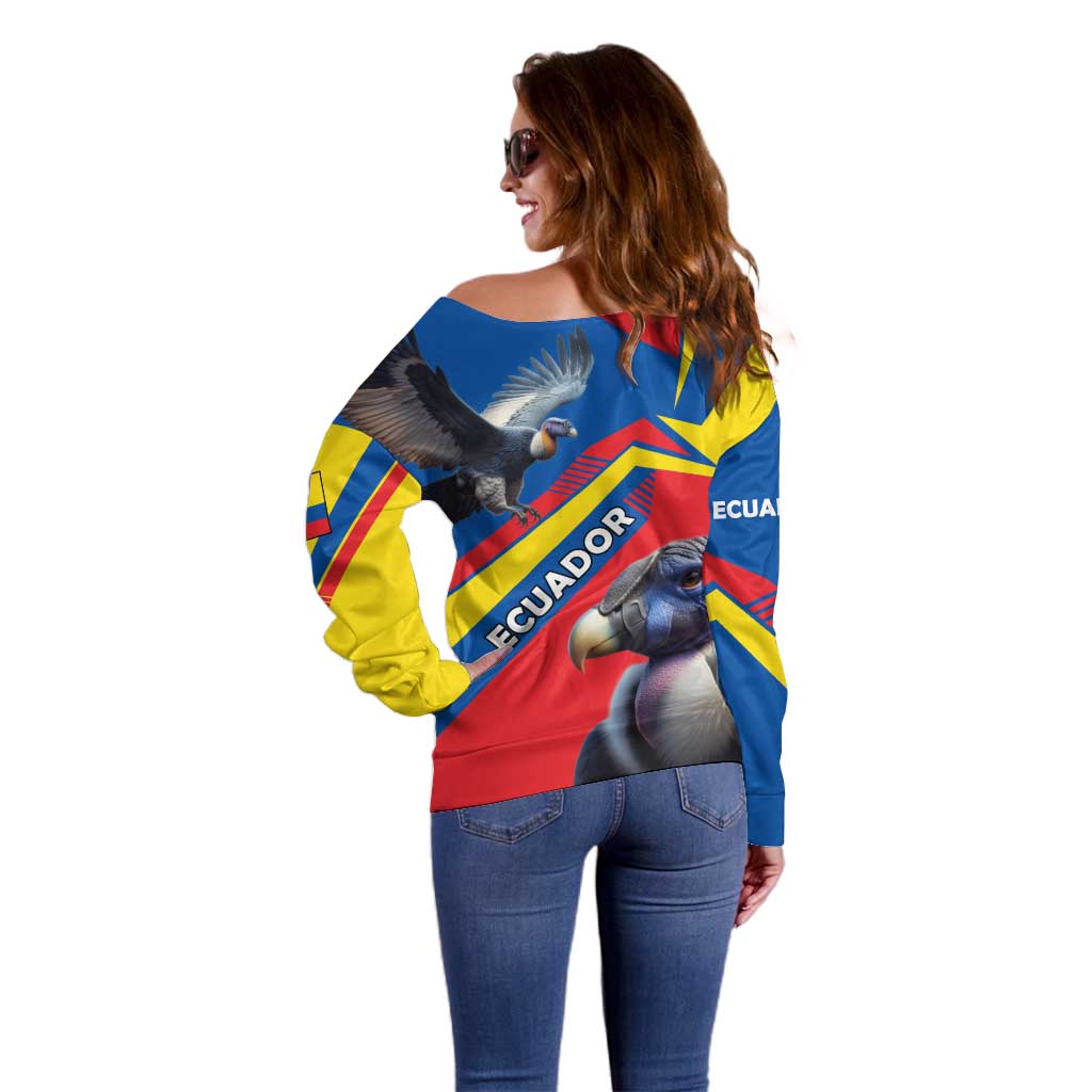 Ecuador Off Shoulder Sweater with Andean Condor and Chevron Stripe Design - Wonder Print Shop