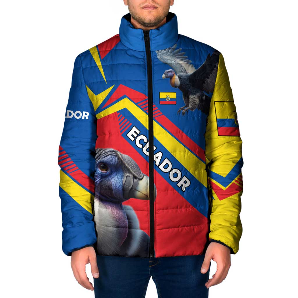 Ecuador Padded Jacket with Andean Condor and Chevron Stripe Design - Wonder Print Shop