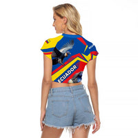 Ecuador Raglan Cropped T Shirt with Andean Condor and Chevron Stripe Design - Wonder Print Shop