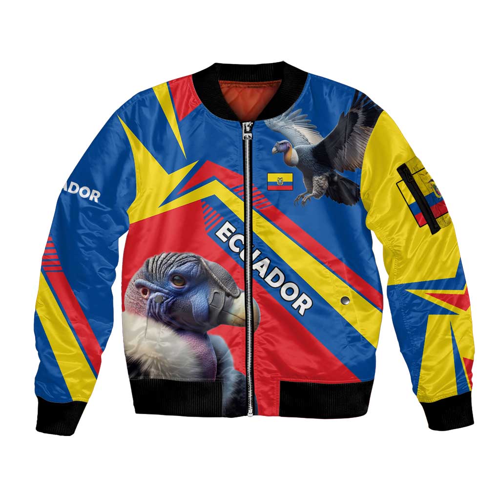 Ecuador Sleeve Zip Bomber Jacket with Andean Condor and Chevron Stripe Design - Wonder Print Shop
